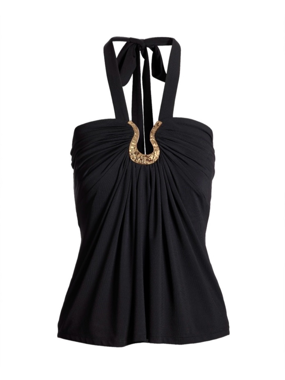 Boston Proper Black Halter Tank Top with Gold Accent